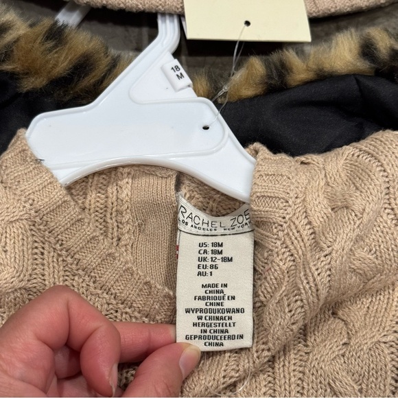 Rachel Zoe Baby 3 Piece Set 18 M Cable Knit Dress Leopard Print Vest Beanie Hat - Picture 9 of 11